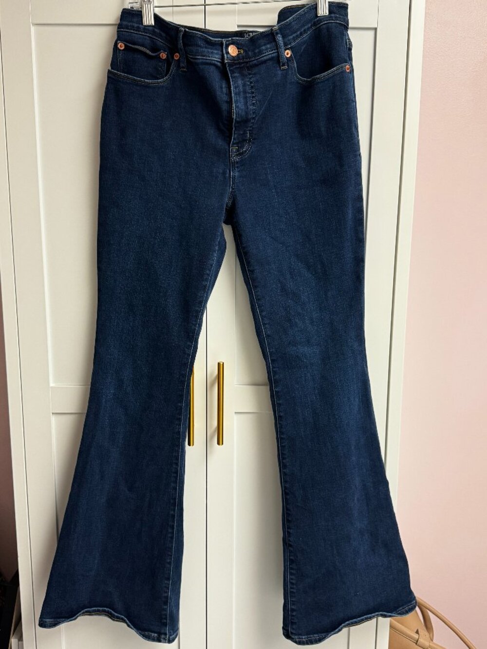 J.Crew Full Length Flare Jeans Dark Wash Denim Blue Size 29 High Mid Rise Retro